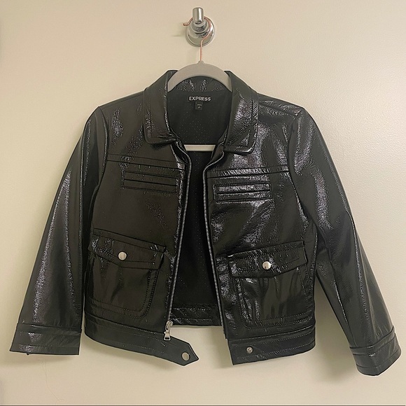Express Jackets & Blazers - Black patent leather cropped jacket